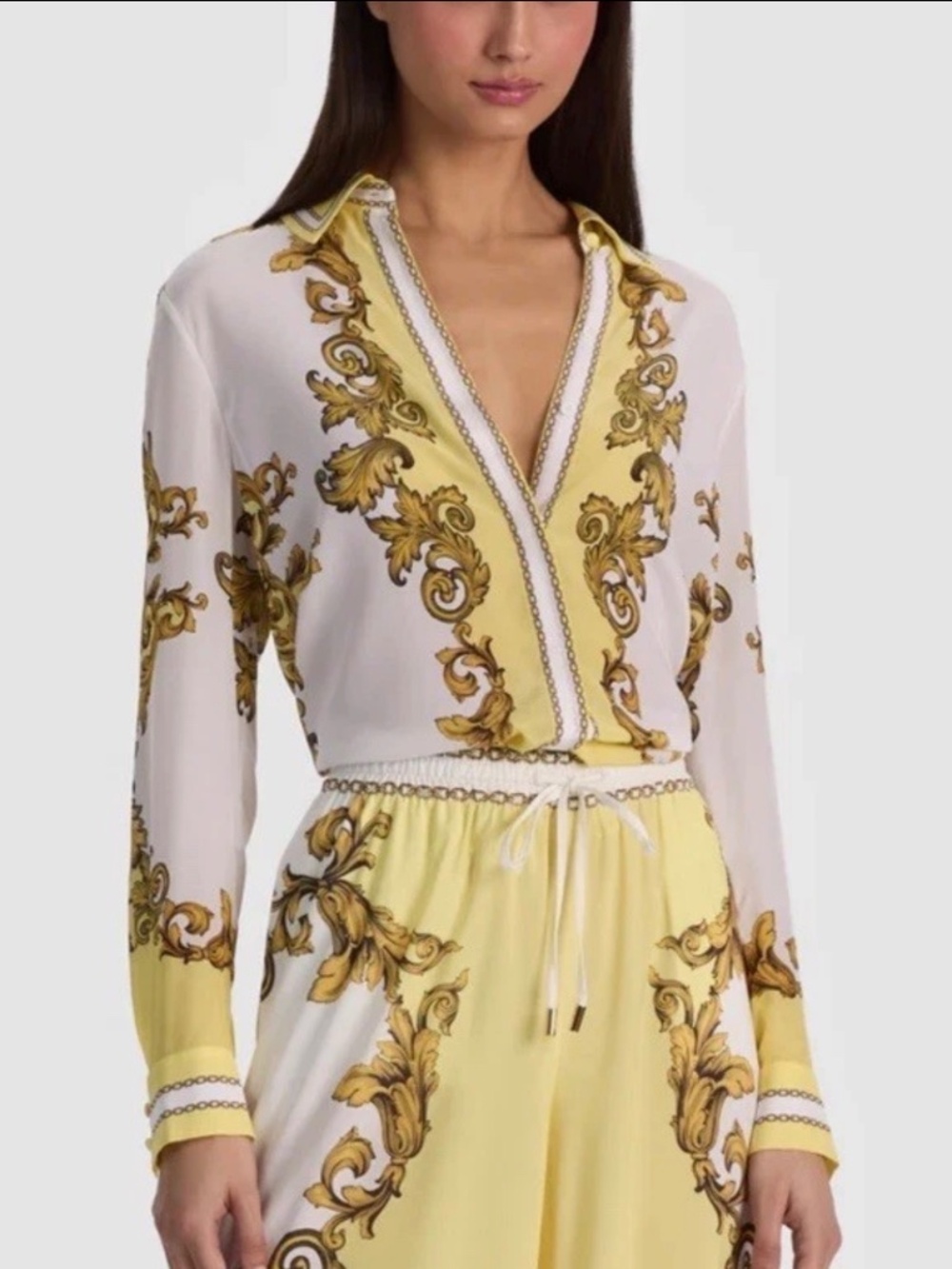 Alice + Olivia Willa Silk Blouse In Golden Coast NWT Sz L